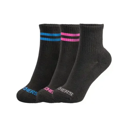 3PK WOMENS 1/2 TERRY QTR CREW BLACK / BLUE